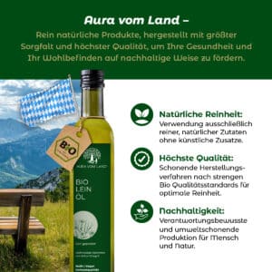 5 Bilder mit Produktbeschreibung von Bio Leinsamenöl