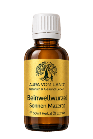 Bio Beinwellwurzelöl Sonnenmazerat von Aura vom Land in einer 50-ml-Braunglasflasche