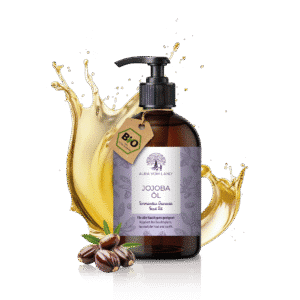 „Bio Jojoba Körperöl 200 ml von Aura vom Land in Braunglasflasche mit Pumpspender, naturreines Pflegeöl für Haut, Haare und Nägel.“