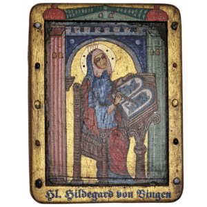 Ikone Heilige Hildegard von Bingen - Holztafel vergoldet mit Edelsteinen