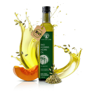 Kürbiskernöl Bio geröstet in der schönen 250 ml Flasche.