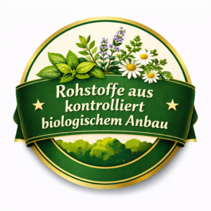 Siegel Rohstoffe aus kontrolliert, biologischen Anbau.