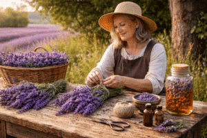 Kräuterfrau mit Lavendel