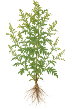 Artemesia annua, Beifußkraut, blühende Pflanze mit Wurzel